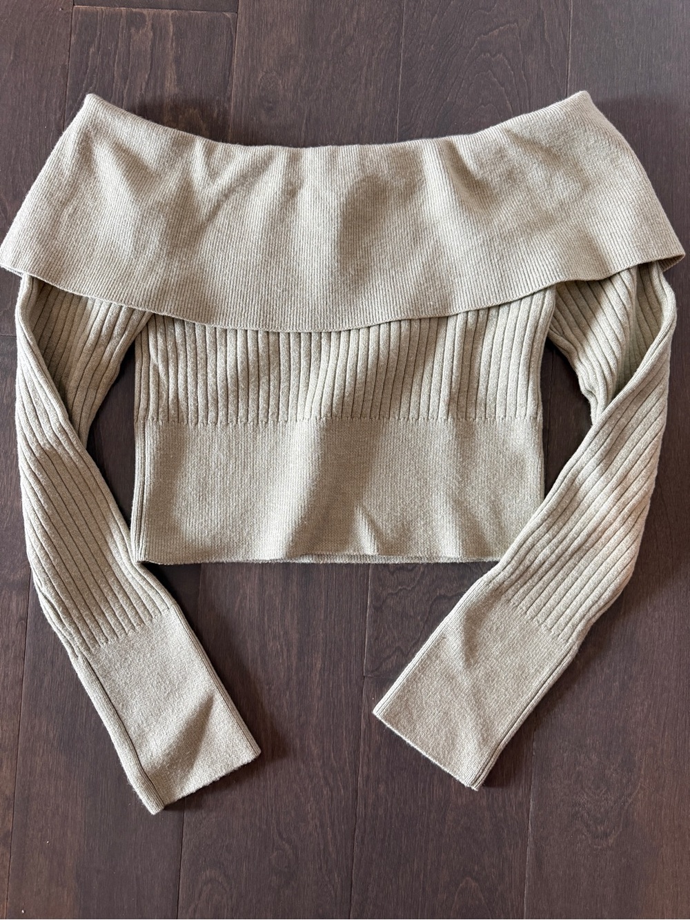 wild fable Off-the-Shoulder Ribbed Crop Sweater in Taupe